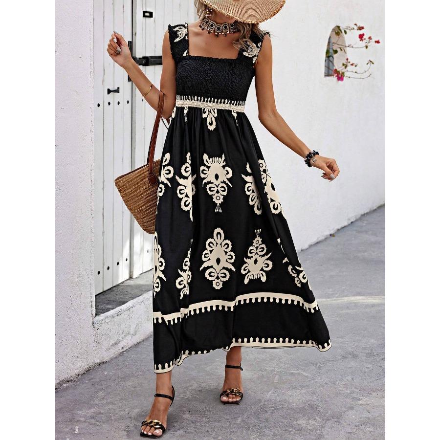 Women s Beach Skirt Vacation Style Printed Chest Wrap Dress S