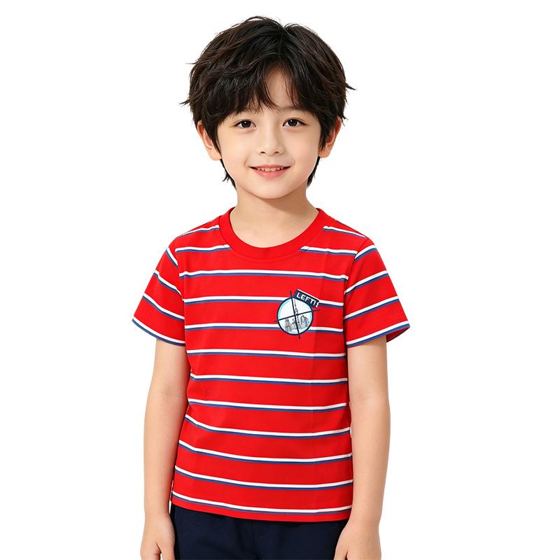 Striped Short-Sleeve Cotton T-Shirts for Boys & Girls - Trendy Summer Casual Tops 140cm красный