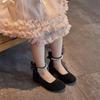 Girls' High-Heeled Leather Bow Princess Dance Shoes - Elegant Toddler & Children's Footwear.