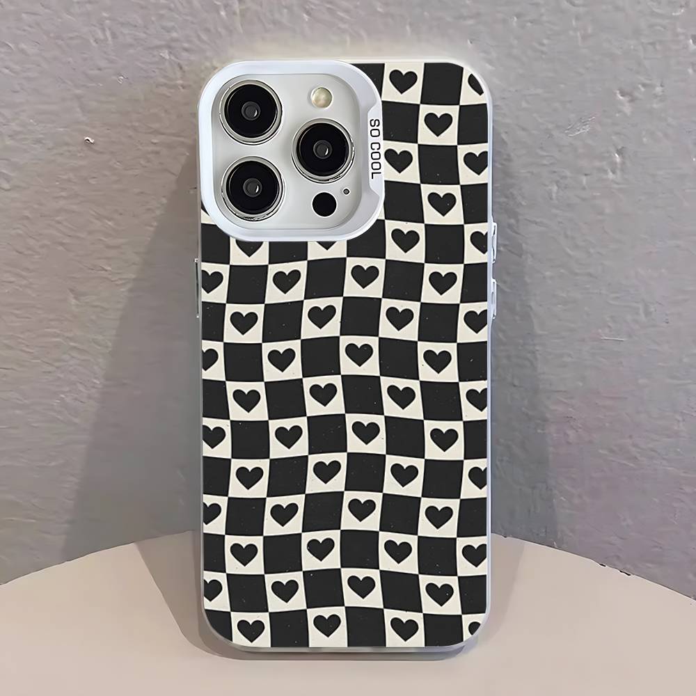 Black white Checkered  Phone Case For iPhone 17,16,13,12,11,15,14,Pro,Max,Plus,SE4,Air,Mini White IMD Matte