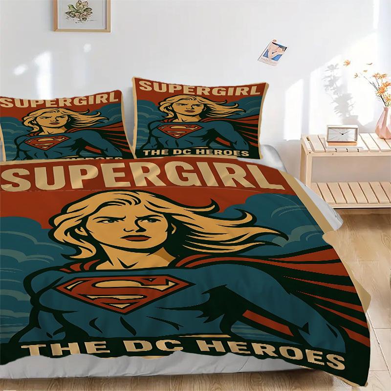 

3pcs Supergirl Duvet Cover Set, 1 Duvet Cover + 2 Pillowcases (No Insert), Cozy Bedding, Bedroom Set, Easy Care, Durable yy251103084 135x200cm
