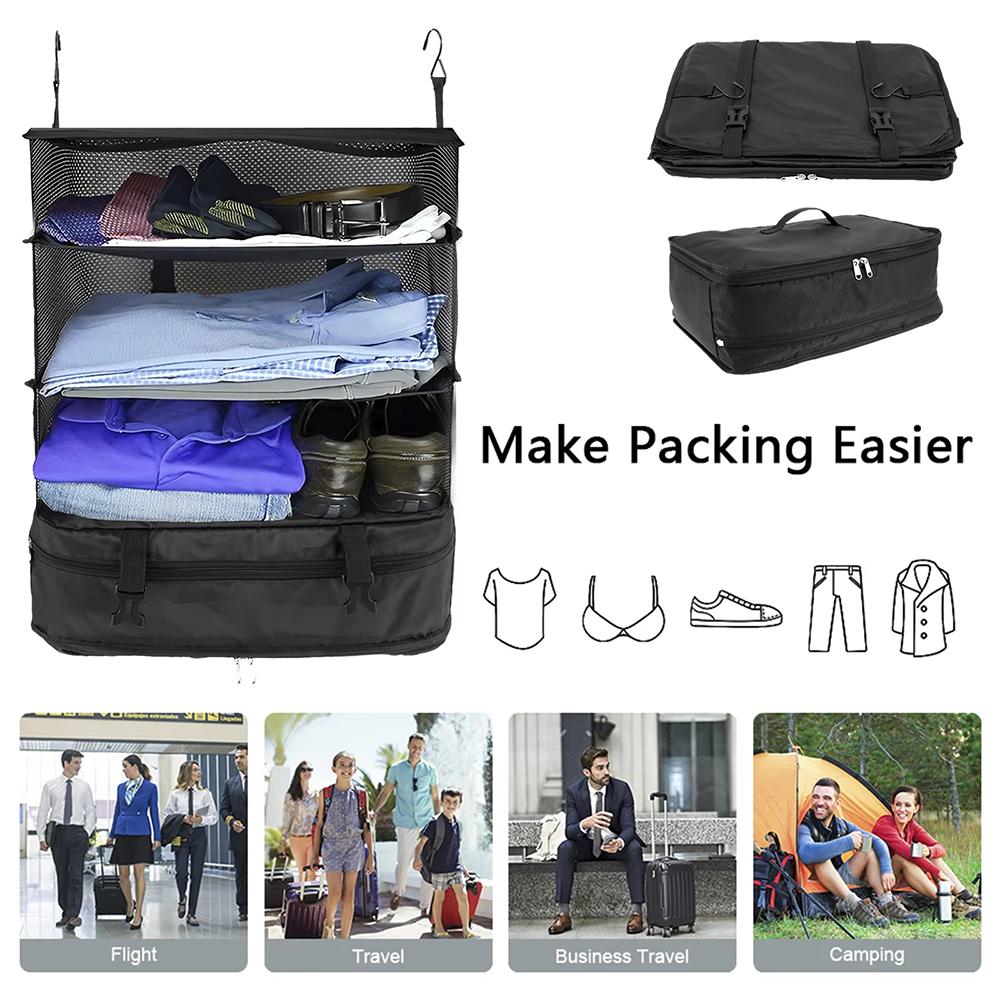 Foldable Hanging Travel Organizer 3-Layer Multi-Functional Storage Bag for Clothes And Toiletries