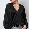 Women's satin pleated long-sleeved top with a V-neck, casual loose tinted commuter shirt