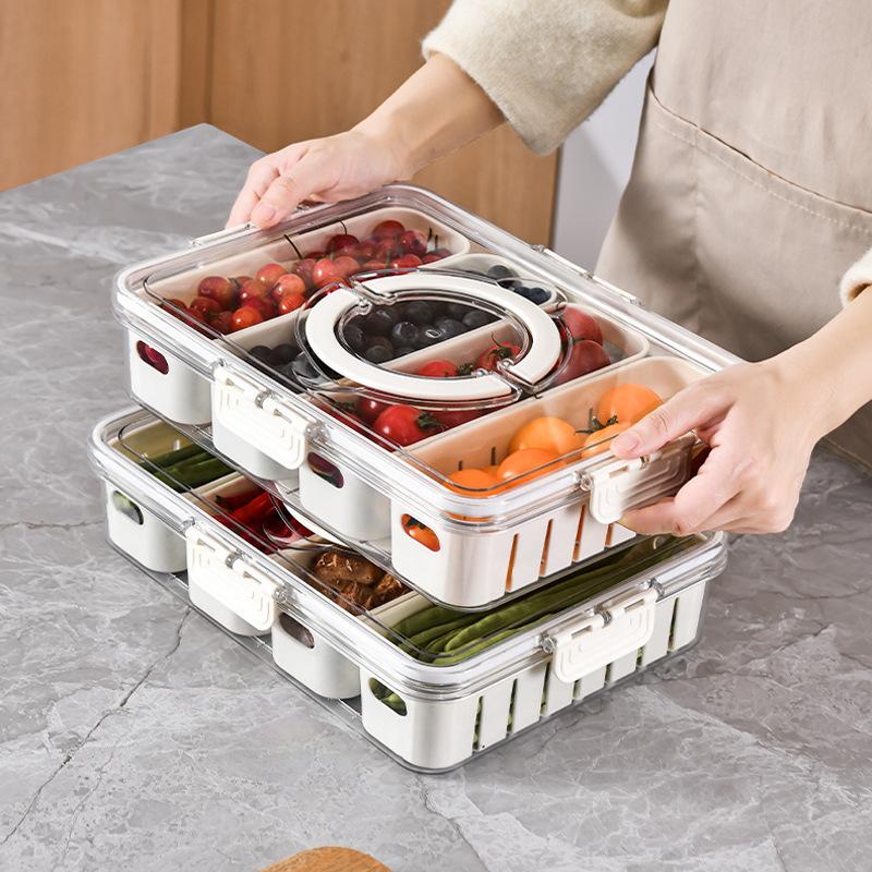 Divided Plate with Lid, Food Storage Box, Snack Box, 4/8 Grid Snack Box, Fruit Storage Box for Refrigerator, Vegetable, Fruit