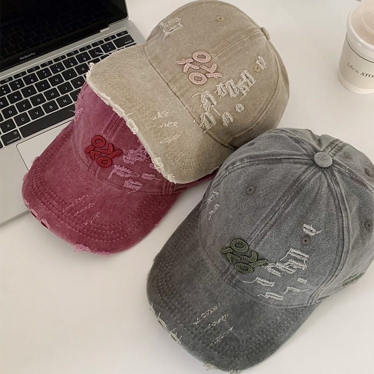 American retro washed old ripped baseball cap women's spring and summer versatile big head circumference sun protection sunshade cap