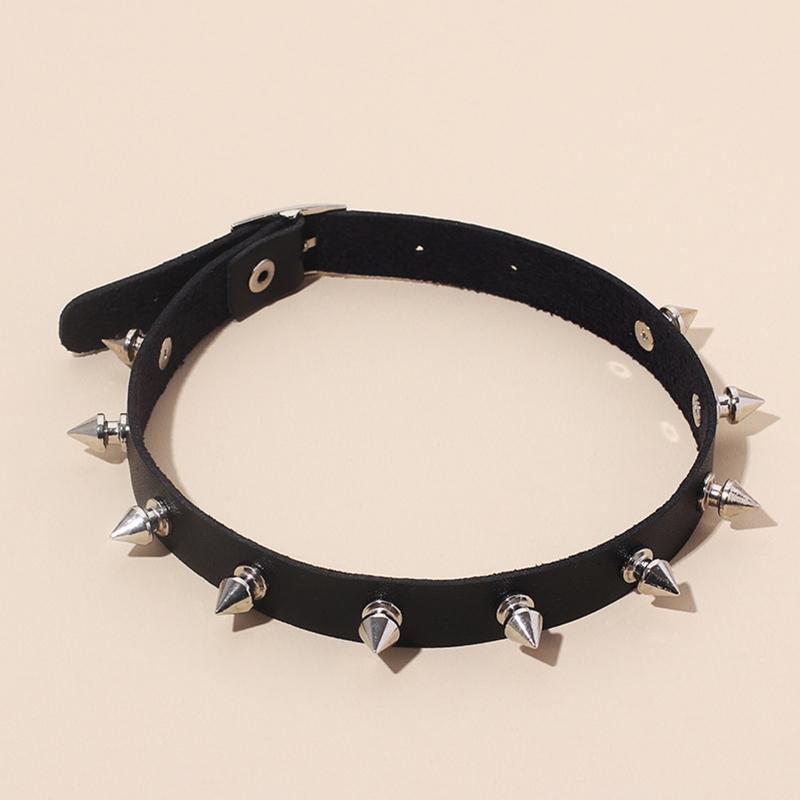 Punk Choker Collar Necklace Pu Leather Goth Rivets Choker Necklace Pendientes Party Club Sexy Gothic Femme Jewelry