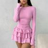 Modisches Damenkleid in Unifarben, schmal geschnitten, Frühjahr 2026