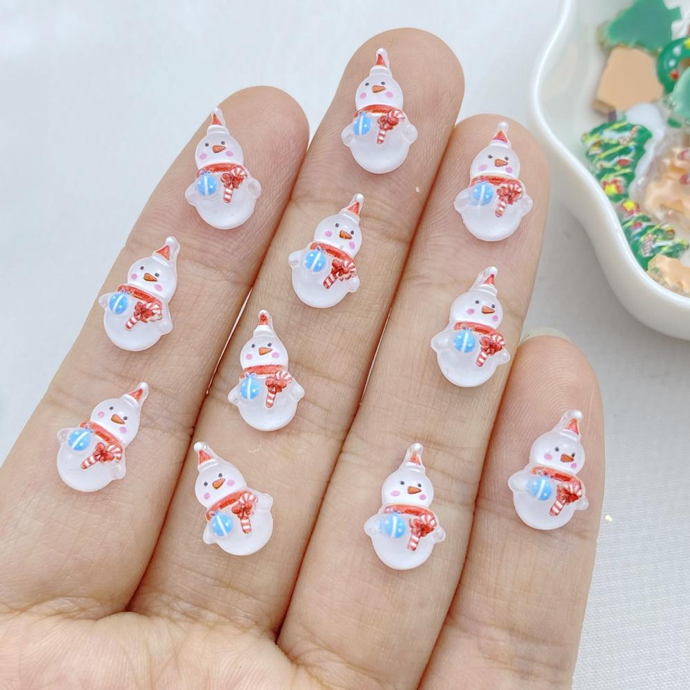 50Pcs New Cute Resin Small Santa Claus, Snowman, Tree Series Flat Back Ornament Jewelry Making Manicure Hairwear Accessories