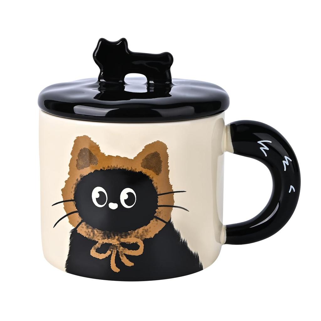 Portable 370ML Ceramic Cats Mug Personality Office Coffee Drinking Cup with Lid Heat Resistant Beverage Drinkware