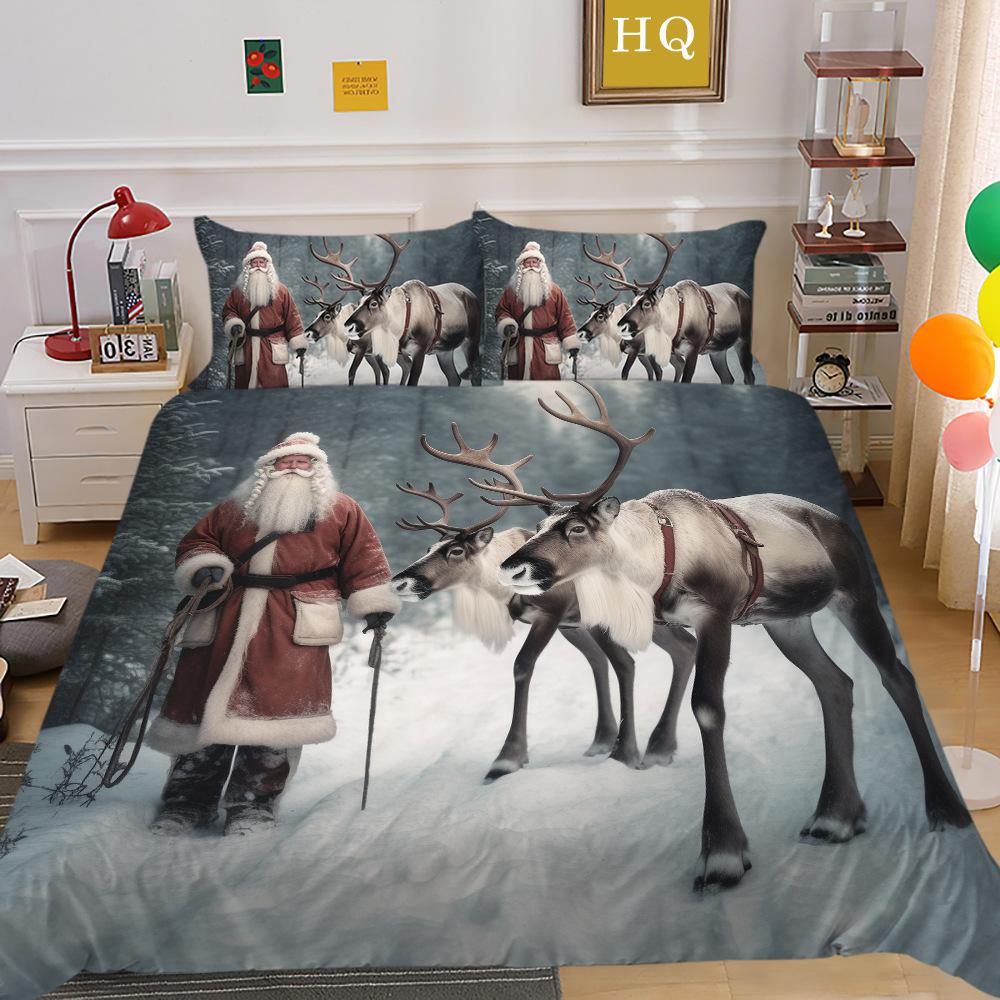 Jultomte Älg 3D-tryckt Polyester Örngott Täcke Två- eller Tredelat Set Tillgängligt
