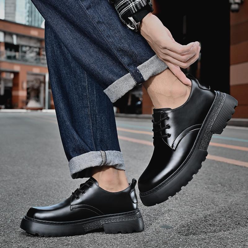 Fashion High Quality Sewn Mens Leather Shoes British Style Casual Shoes Durable Thick Sole Oxford Social Business Genuine Leather Shoes