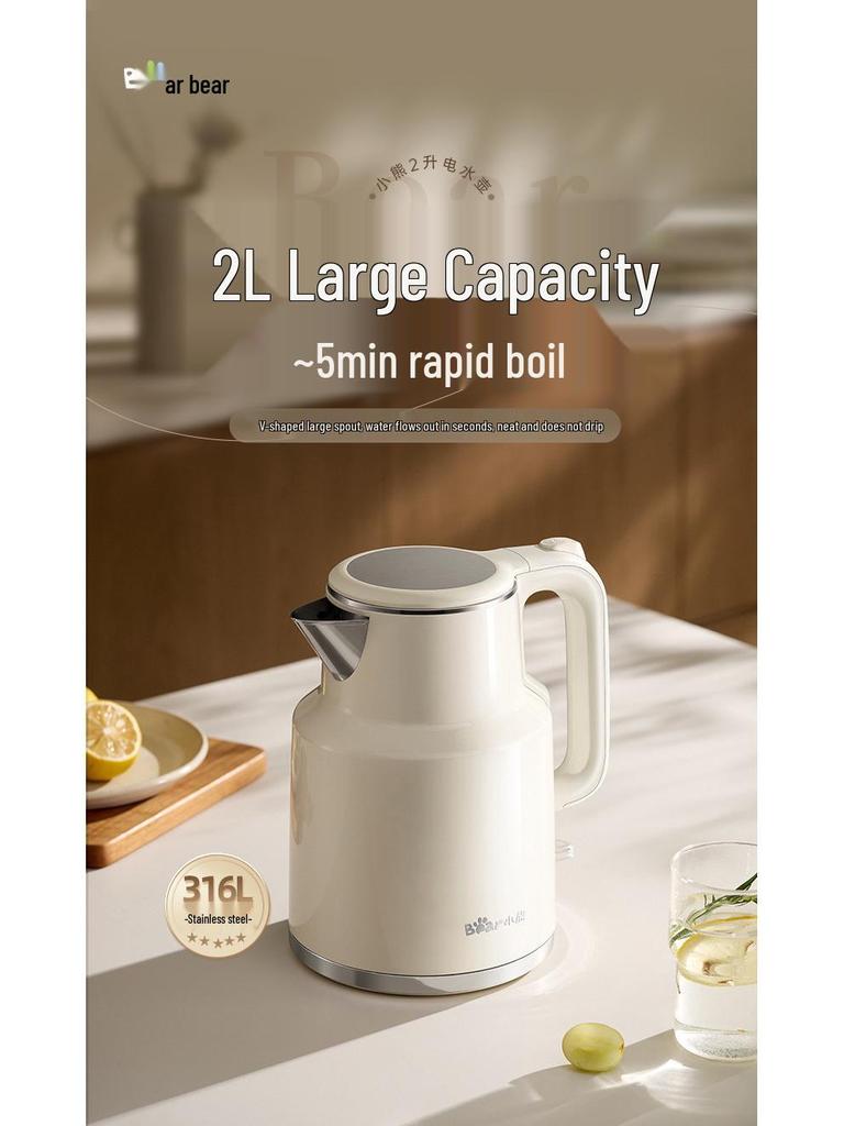 Bear ZDH-F20M5 Electric Kettle, 2L Large Capacity, 316L Stainless Steel Household Kettle