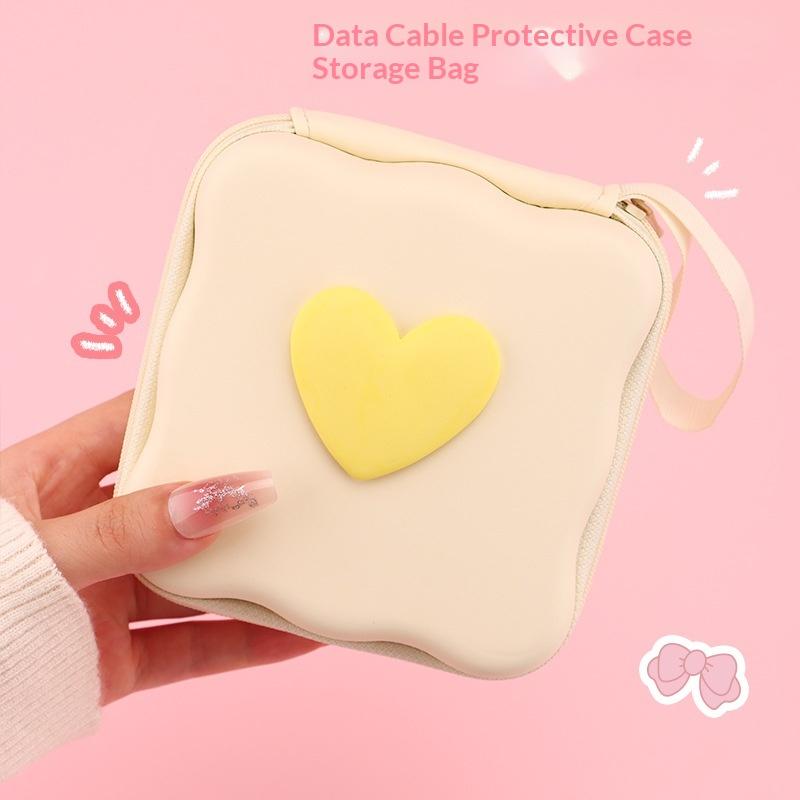 Charger Lid Storage Bag Fashion 3D Heart Design Drop-resistant Protective Case Lightweight Organizer for Office School Travel