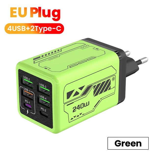 240W Multi-Port Smart Travel Charger with 4 USB-A & 2 USB-C PD Ports