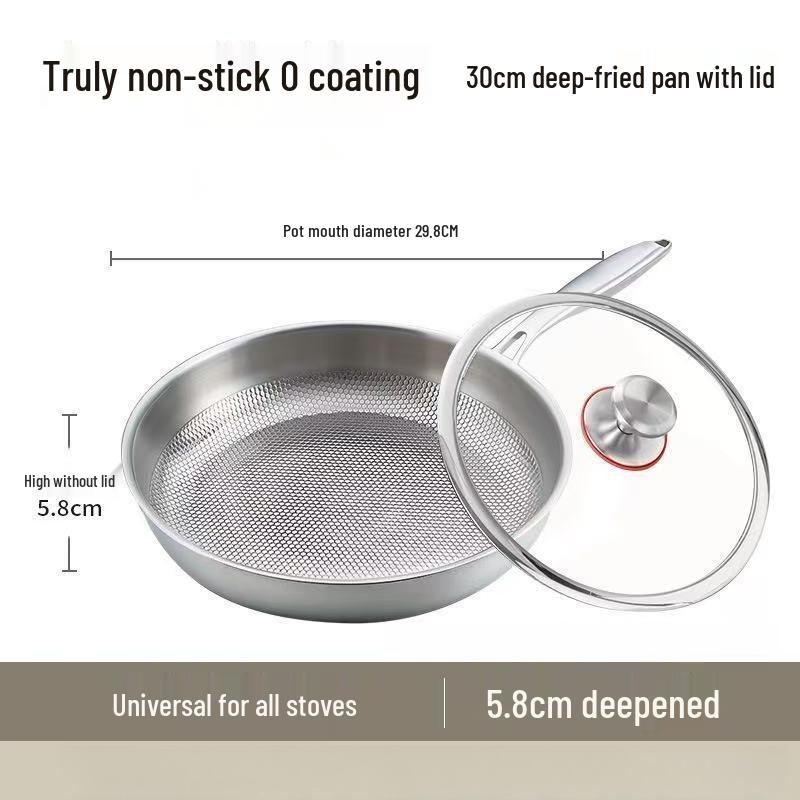 

Zhishi 316 Stainless Steel Uncoated Flat-Bottom Pan with Lid
