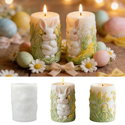 Stampo Candela di Pasqua Silicone Goffrato Coniglio Motivo Floreale Stampo Cilindrico per Realizzare Candele Forniture per Feste di Pasqua