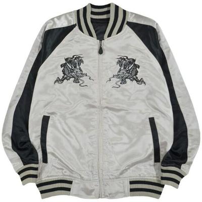 Yoshidayu Japanische Souvenirjacke (Sukajan) Drache & Berg. Fuji Stickerei Silber x Schwarz B0CG8KFRZ8 [Größe M / Unisex / Maschinenwaschbar]