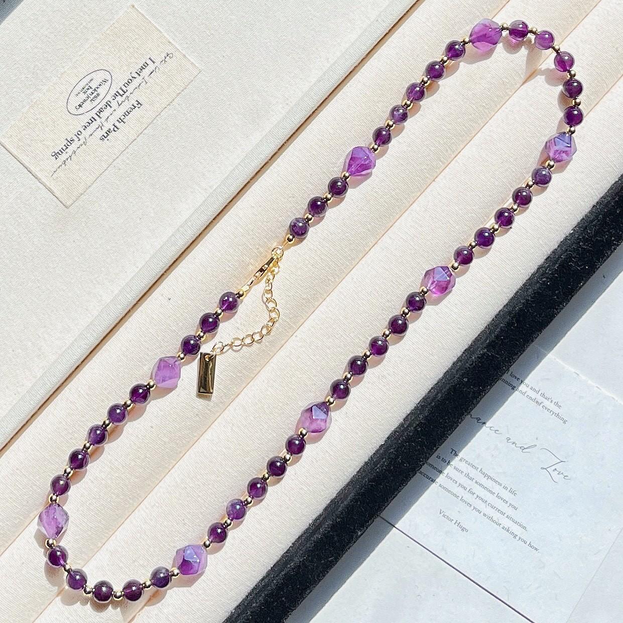 6Mm Natural Royal Amethyst Design Clavicle Chain Necklace