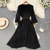 Abito da Donna Stile Dolce Maniche Lunghe Patchwork Ricamato Monopetto Vita Alta A-line Abiti Autunno 2023 Nuovi Abiti SN3859