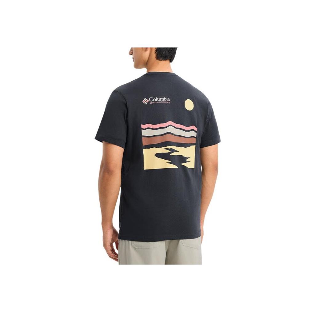 Columbia Letter Logo Print Round Neck Outdoor Sports Casual Short Sleeve T-Shirt Men T-Shirts Black AE5592-014