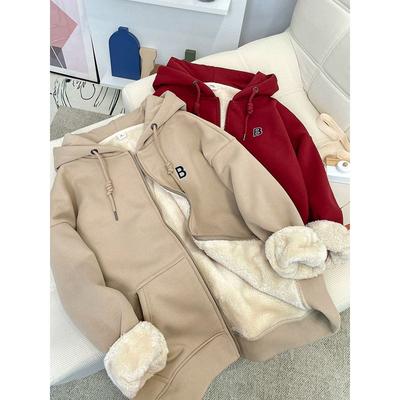 Autumn Winter Fashion Women's Coat Casual Hooded Zipper Lady Clothes Thick Plush Female Warm Jacket Solid Color Ladies Coats