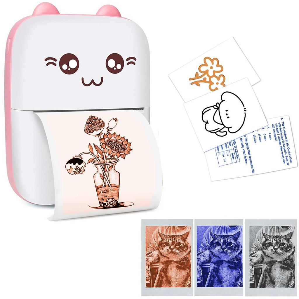 Fargeutskrift Termisk Skriver- Print Pods Mini Skriver, Termisk Utskriftsmaskin Fotomaker med Ruller Fargepapir, for Memo, Bilder