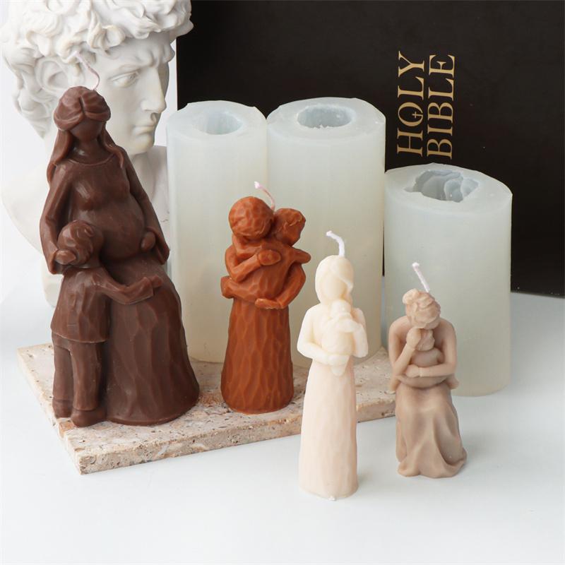 Human Growth Silicone Candle Mold Pregnant Mother Holding Baby Gypsum Form Resin Aromatherapy Soap Mould for Mother's Day Gift