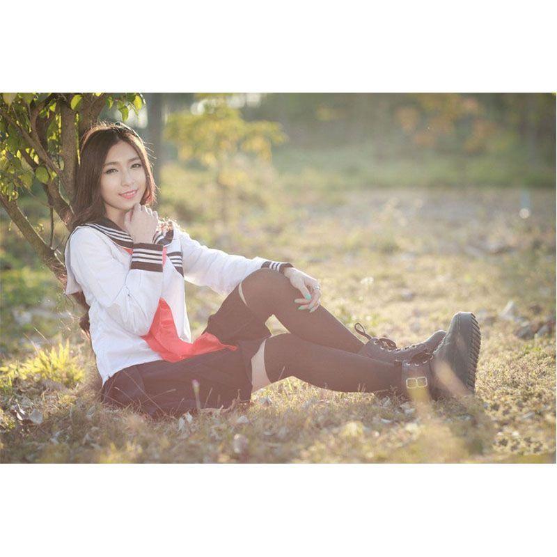 Elegant Women's Long Sleeve School Girl Uniform Sailor Dress For Cosplay Enthusiasts
