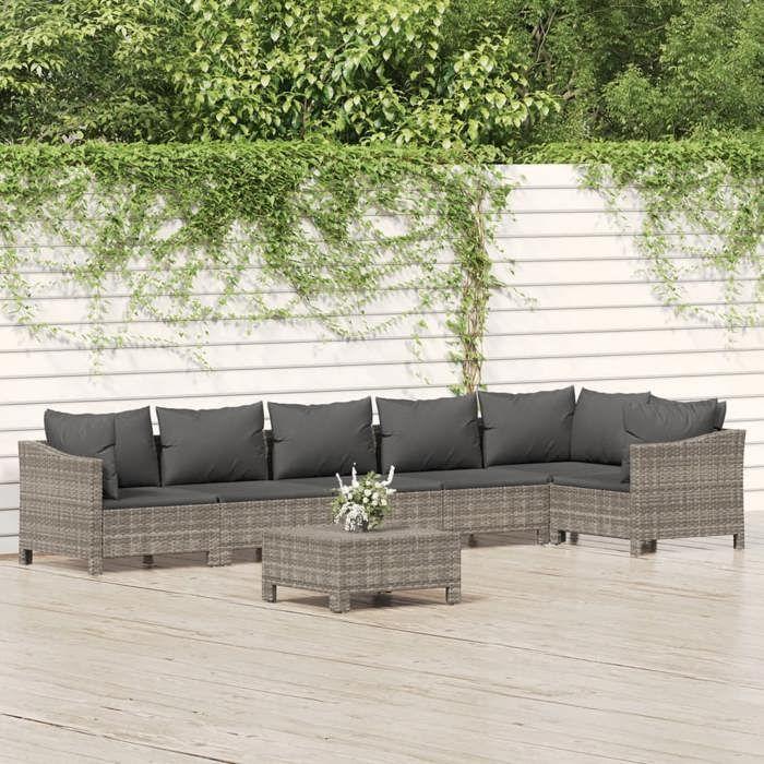 VidaXL Salon de Jardin avec Coussins 7 pcs, Ensemble de Meubles de Terrasse, Mobilier d'Extérieur, Canapé de Patio, Moderne, 3187277