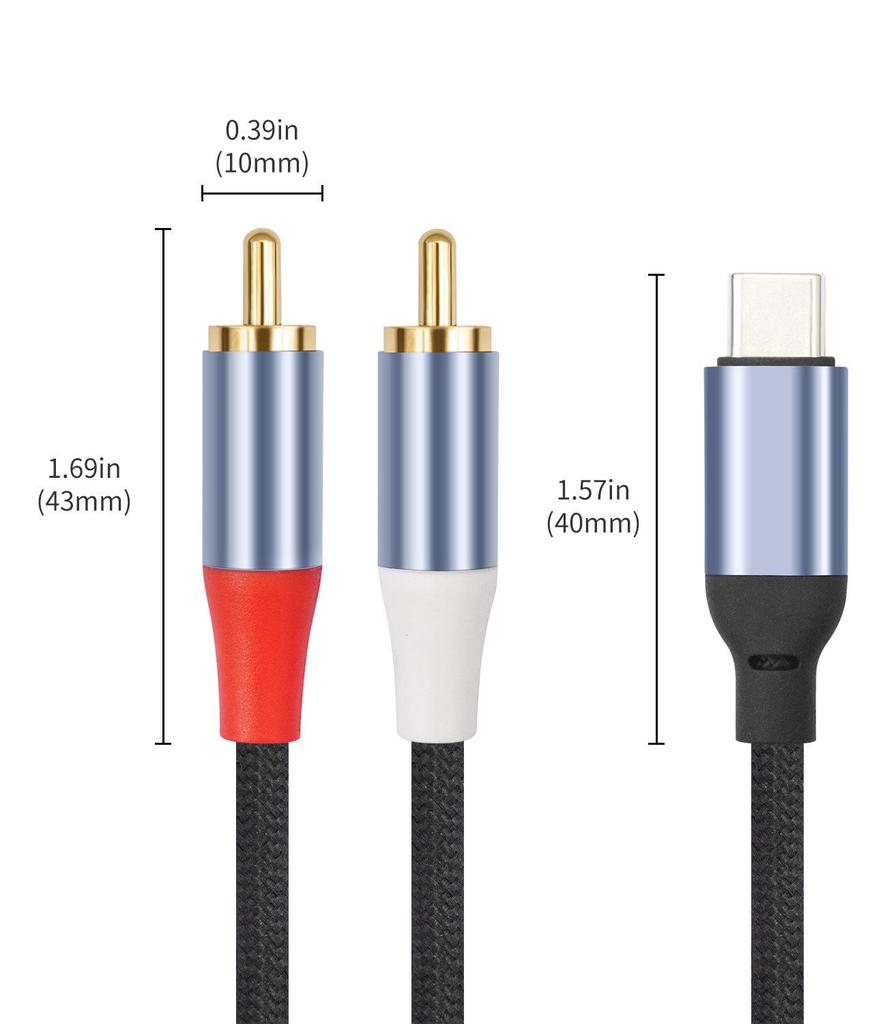 High-Fidelity USB-C To Dual RCA Audio Cable with 24Bit/96Khz Decoding