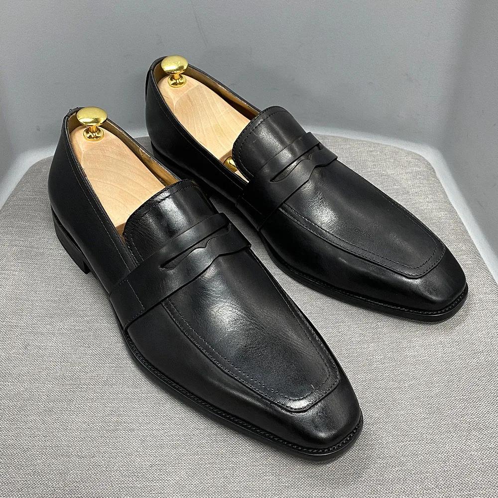 Fashion Size 7 To 12 Classic Mens Penny Loafers Genuine Cow Leather Dress Shoes Brown Handmade Slip on Italian Style Office Formal Shoes