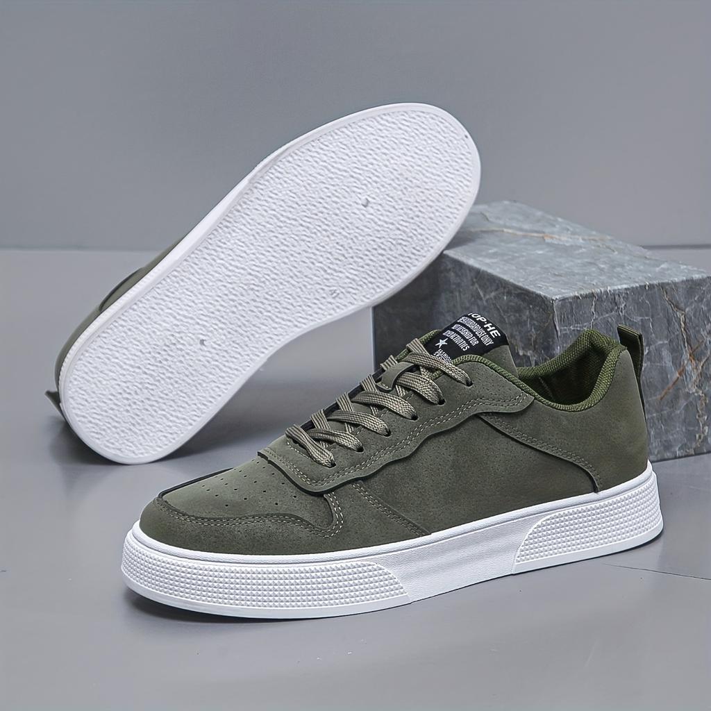 [Sneakers da Uomo Verdi] Sneakers Casual da Uomo Verde Oliva con Lacci | Fodera in Tessuto Traspirante, Suola Resistente in PVC e Suola Bianca per il Comfort di Tutto il Giorno