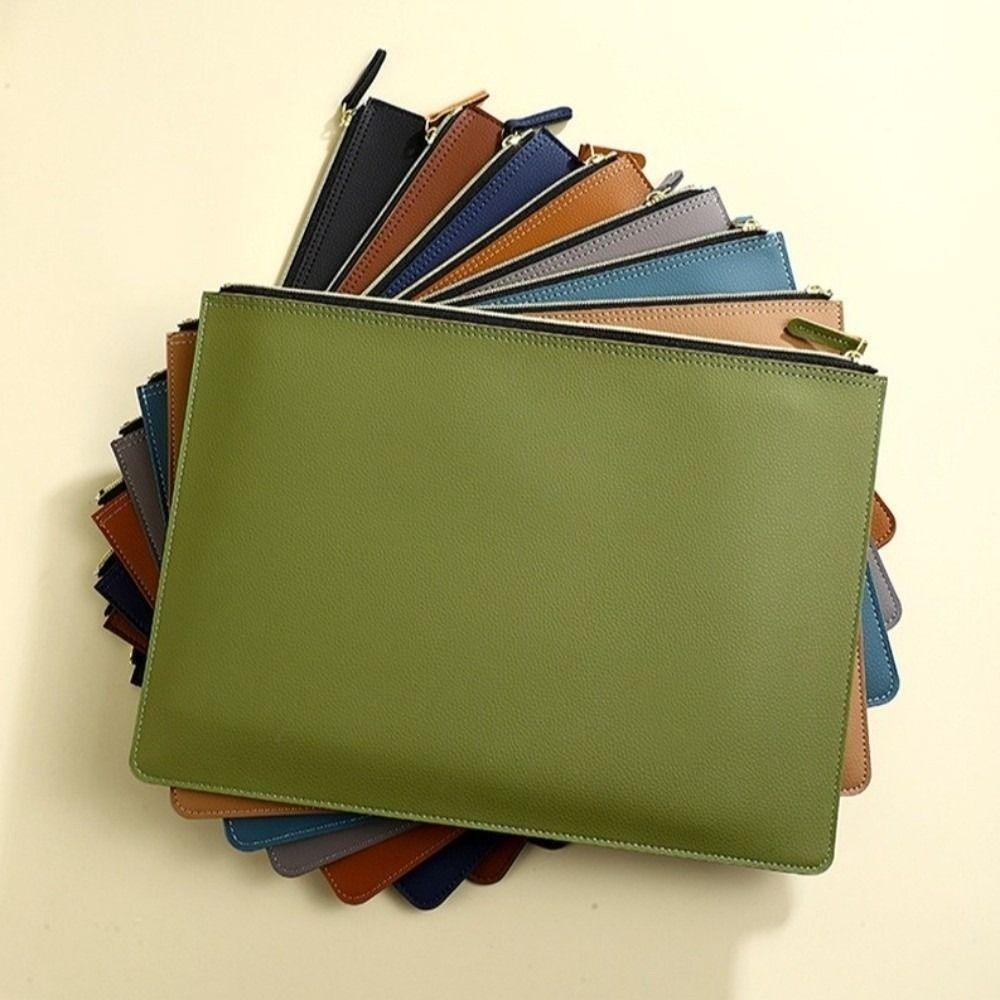 PU Leather Document Bag Zipper Bag Business Briefcase Information Bag  School Office Supplies