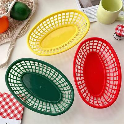 1PC Oval Lebensmittelkorb Kreativer Picknickkorb Bunter elliptischer Kunststoffkorb Brot Servierplatte 24x15,5cm