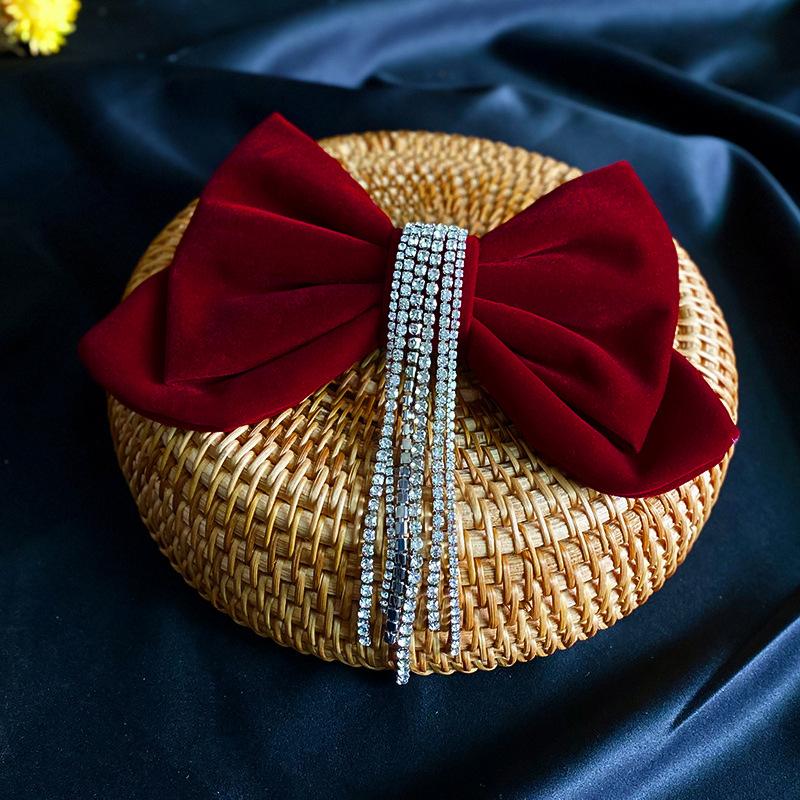 Korean Vintage Rhinestones Bow Wedding Hairpins Headdress Tiaras for Bride Hair clip with fringes and crystals