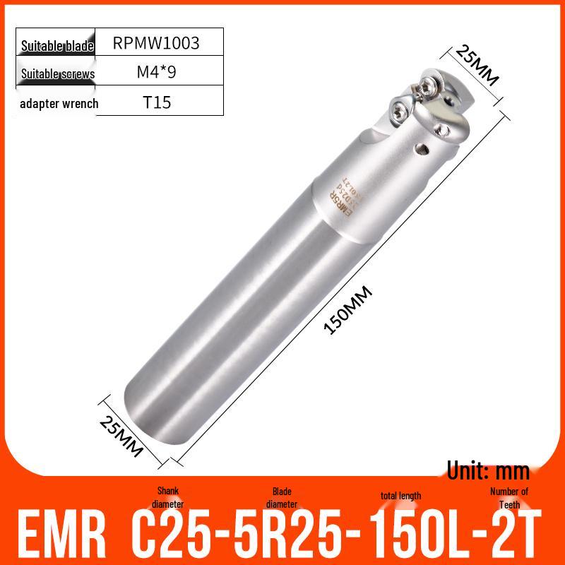 Shockproof EMR CNC Milling Cutter Holder - Round Nose, Bull Nose & Flat Machining Extensions (R4, R5, R6)