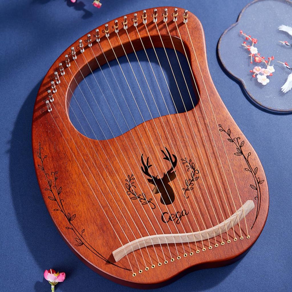 Diggly Lyre Harp 19 21 24 27 32 Strings Portable Instrument with Tuning Wrench Manual Spare Strings and Picks Brown