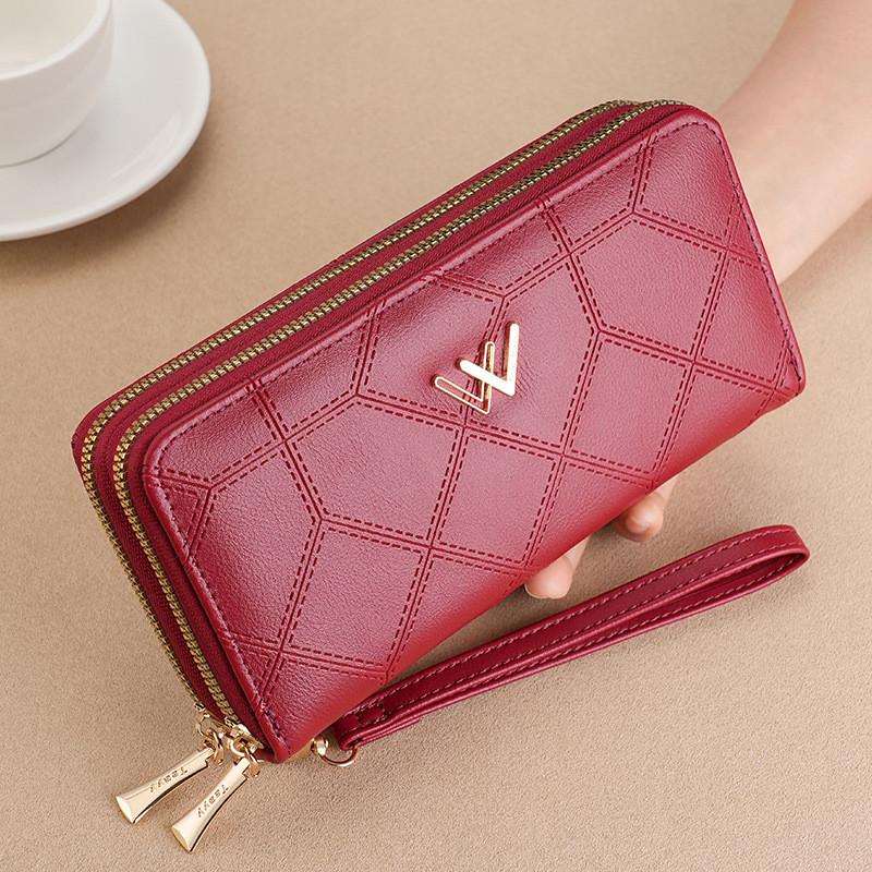 IELGY Ladies Long Wallet Diamond Double Zipper Fashion All-Match Wallet