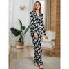 Women Leopard Print Long Sleeve Two Piece Open Front Pajama Loungewear Set