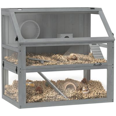 Wooden Hamster Cage, 3 Levels with Deep Basement, Removable Levels, for Small Animals, 80x50x76cm, Light Grey