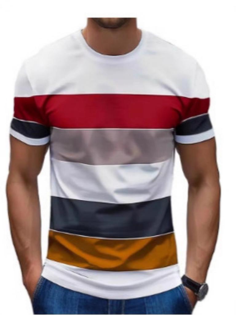 Men's T-Shirt Color Stripe Fashion Design 3D Printed Top Casual Daily Street Wear Summer Simple Short Sleeved Men's Y2k Clothing