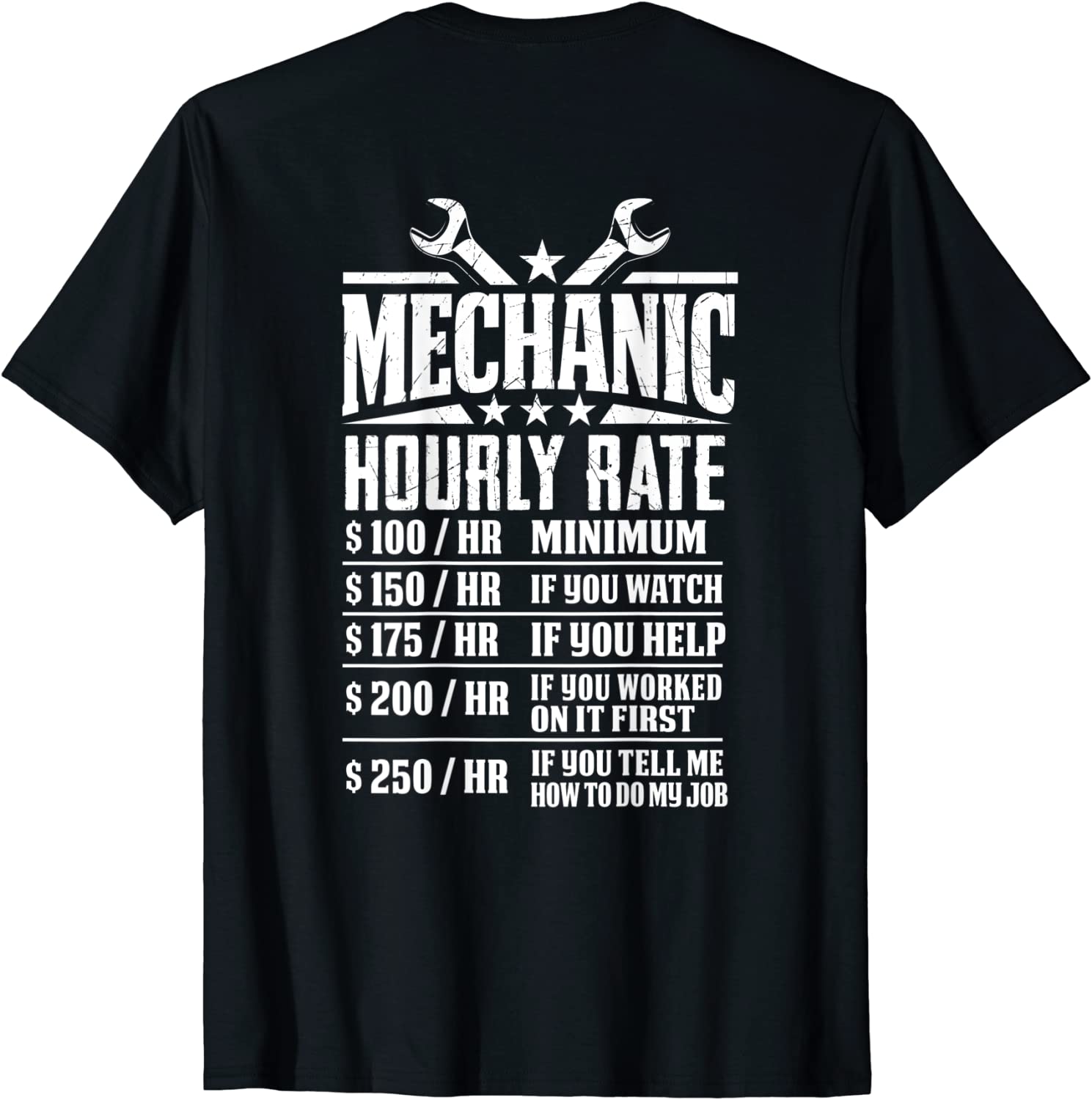 

Funny Mechanic Hourly Rate - Graphic Design T-Shirt - Back Tops Tees Funky Casual Cotton Men s Tshirts Family 4XL