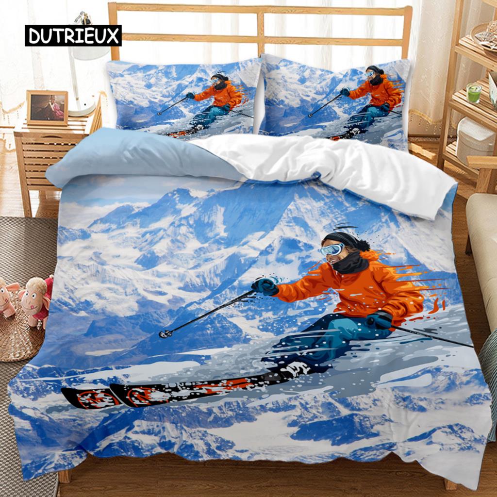 Skifahren Bettbezug Set Schneeberg Bettdeckenbezug Extremsport Spiel Polyester Steppdecke Bezug Snowboard Doppel Queen King Size