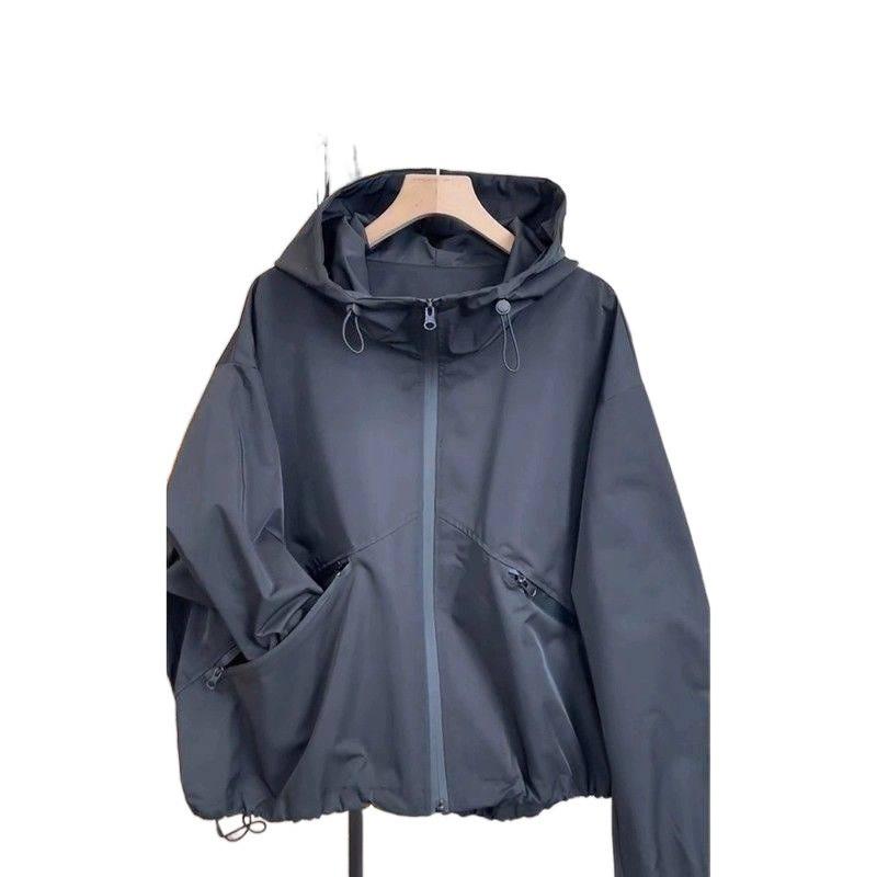 Womens Black Hooded Windbreaker Jacket Lightweight Casual Outerwear Fall 2026 Urban Style