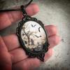 Vintage Bat Cemetery Glass Pendant Necklace Clavicle Chain Halloween Jewelry