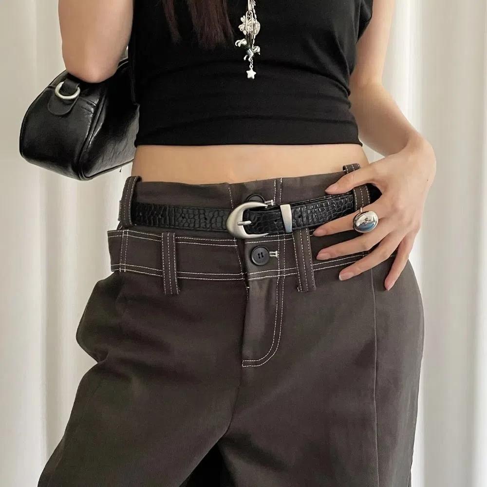 Crocodile Pattern Women's Belt PU Leather Dress Jeans Belt High-End Thin Waist Belt  Streetwear