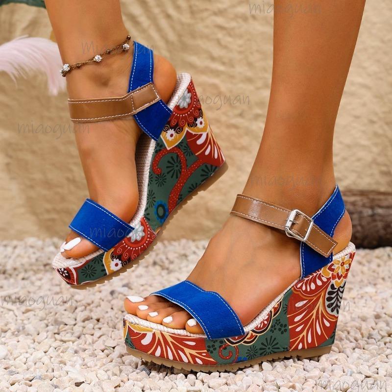 Women Wedges Sandals Print Random Platform Slippers 2026 New Summer Fashion Sandals Women Walking High Heels Shoes for Women