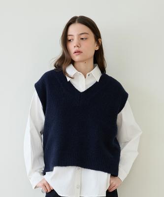 Healiote Simple V-Neck Knit Vest_Navy