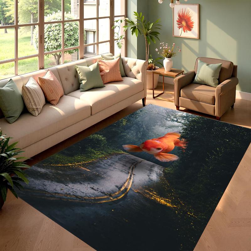 Vibrant 2D Underwater Fish School Print Area Rug Soft Non-Slip Floor Carpet Ocean Marine Life Design Mat for Living Room Bedroom