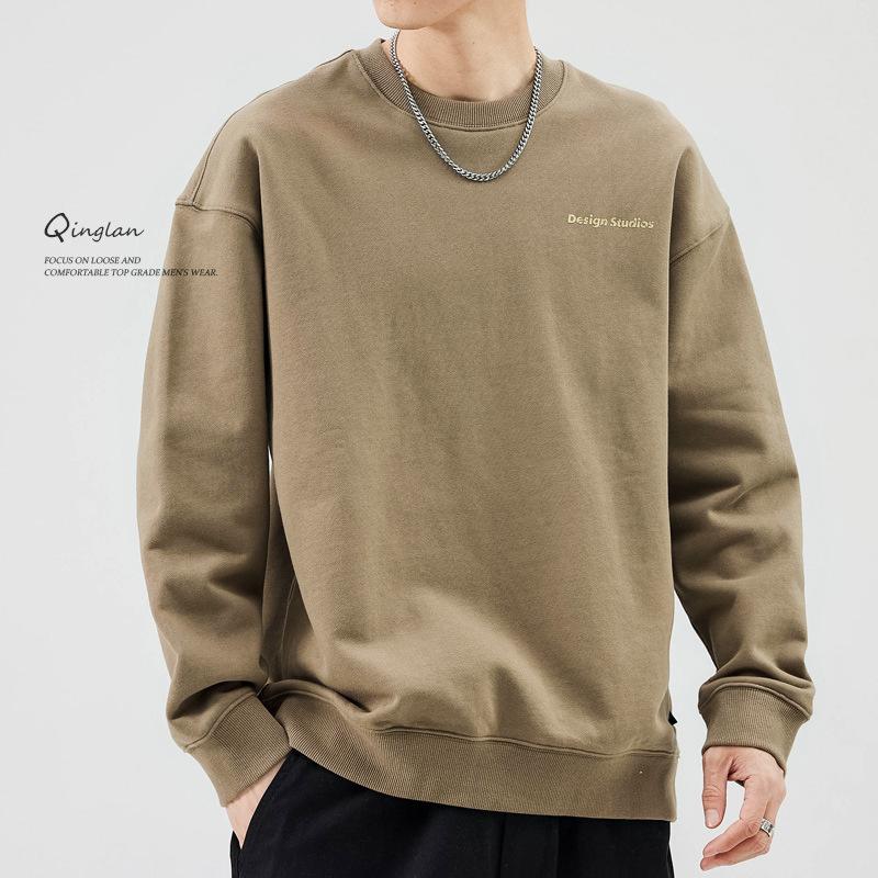 Cotton Sweater Men'S Loose Plus Fat Plus Size Fat Trend Basic Casual Top Round Neck Long Sleeve Autumn